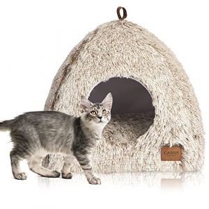 CATISM Chat Lit Coussin pour Chat avec Oreiller Doux lit de Chat Panier Lit pour Chat Lavable en Tissu Peluche Couffin Chien Beige (40 x 40 x 37 cm) (DayBetterDeals, neuf)