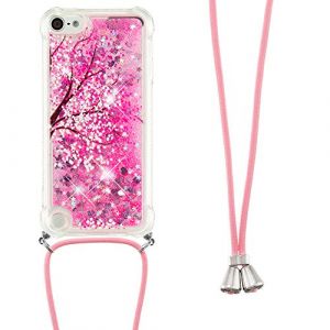 Collier Coque pour iPod Touch 5 / iPod Touch 6,Glitter Paillette Brillante Quicksands Liquide Transparente Silicone TPU Case Housse avec Cordon Collier Tour de Cou pour iPod Touch 5,YB GS Cherry (LEMAXELERS, neuf)