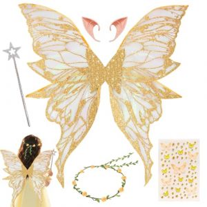 HuaMuDM Ailes de Fée,Ailes de Princesse,Baguettes de Fée Étoile,Oreilles d'elfe,Couronne deFleur,Autocollants, Halloween,Noël,Carnaval,Fête à thème (HuaMuDM, neuf)