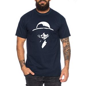 Ruffy Smile - T-Shirt pour Homme Son Ruffy Luffy Naruto Saitama One Dragon Master Goku Ball Vegeta Turtle Roshi Piece Golds DB, Farbe2:Bleu fonc&eacute;, Gr&ouml;&szlig;e2:Small (TeeKiki, neuf)