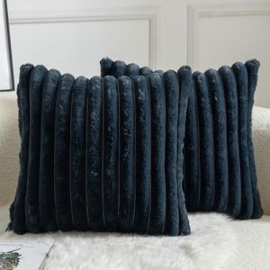 Mandioo Lot de 2 Housse de Coussin Rayures Fausse Fourrure Doux Confortable Taie d'oreiller Decoration Maison Salon Chambre pour Canap&eacute; 60X60 CM Bleu fonc&eacute; (Mandioo_eur, neuf)