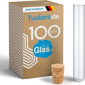 100x Eprouvettes en verre de laboratoire avec des bouchons en liège aggloméré, Tubes à essai, Paroi épaisse (160 x Ø16 mm) (Tuuters, neuf)