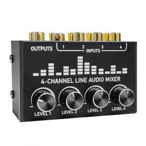 Aveek Mini Audio Mixer,petite console de mixage à 4 canaux RCA stéréo à très faible bruit avec contrôles de volume individuels pour microphone,guitares,claviers,table de mixage pour la scène (GBEST, neuf)