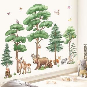 wondever Stickers Muraux Animaux For&ecirc;t Enfant Autocollants Muraux Mural Stickers Arbre Grand Ours Cerf Renard pour Chambre Enfants B&eacute;b&eacute; P&eacute;pini&egrave;re (Wondever EU, neuf)