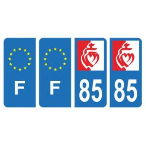 HADEXIA Lot 4 Autocollants Plaque d'immatriculation Auto Voiture 85 Drapeau Vend&eacute;en & F France Europe (Digital Sticker, neuf)