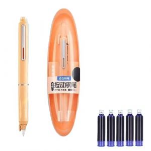 lmoikesz Ensemble de Stylos Plume R&eacute;tractables 0,38 mm Clicktech avec 5 Cartouches d&rsquo;Encre et &Eacute;tui, Prise Ergonomique Anti-Ass&egrave;chement pour l'&Eacute;criture, Orange,Encre bleue effa&ccedil;able (kongziyuan, neuf)