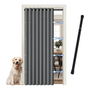 JCyh Rideau de Porte Pliable sans Perçage - Installation Facile avec Tringle Télescopique Offerte - Rideau Occultant Magnétique pour Séparation de Pièce, Cache Placard et Dressing, Gris (JCYH, neuf)