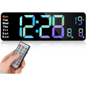 Fuloon Horloge Murale Num&eacute;rique LED avec T&eacute;l&eacute;commande Positif Compte &agrave; Rebours Luminosit&eacute; R&eacute;glable Pendules Murales pour Salon Cuisine Bureau Gymnase (13 Pouces, Color&eacute;) (iTao_mall, neuf)