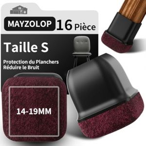 MAYZOLOP 16 Pi&egrave;ces Protection Pied de Chaise, &Phi;14-19 mm Noir Carr&eacute; de Protege pour Pieds de Chaise avec Feutre, Pieds de Chaise, Embout de Chaise, Pas de Rayures, Pas de Bruit (MAYZOLOP-FR, neuf)
