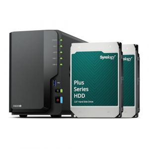 Synology DS225+ Station de Disque NAS 2 Baies (Intel Celeron J4125 4-Core 2,0 GHz 2 Go DDR4 RAM 2 x RJ-45 1 GbE Port LAN) 8 to avec 2 x HAT3300-4T (AGEM CZ, neuf)