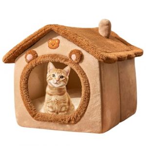 Niche pour chat d'int&eacute;rieur - Niche pour chat avec coussin amovible et lavable - Lit doux pour chatons (marron, 34 x 30 x 30 cm/40 x 38 x 30 cm/41 x 40 x 35 cm, ferm&eacute;) (danyif, neuf)