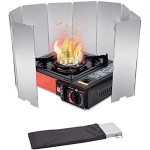 SunAurora 10 Plaques Pare-Brise de Camping, Pare-Vent Pliable en Alliage d'aluminium, Camp R&eacute;chauds Pare-Brise Outdoor avec Loquet, Portable Pare-Vent Cuisine pour Barbecue Pique-Nique (CICADAS, neuf)