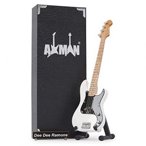 Dee Dee Ramone (Ramones) : Basse – Réplique de guitare miniature – Cadeaux de musique – Ornement fait à la main Échelle 1/4 – Comprend une boîte de présentation, une étiquette de nom et un support de (Axman Miniature Guitars, neuf)