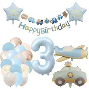 Deco Anniversaire Tracteur 3 ans Fille Ballon 3 ans Anniversaire Bleu Pastel Ballon Chiffre 3 D&eacute;coration (Yoyo-shop, neuf)