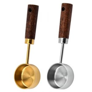 TOZBLEU Cuillère Doseuse à Café,2pcs Cuillère doseuse en acier inoxydable de 15 ml,cuillère à café, cuillère à café, manche en bois, sucre en poudre, grains de café, Accessoires de Cuisine (lilidan, neuf)