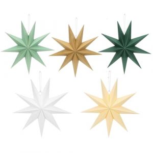 YUVKIN 5 pi&egrave;ces &eacute;toiles Pliantes 3D de No&euml;l, Beige Vert Sauge, d&eacute;coration Suspendue et de Table &agrave; Suspendre pour No&euml;l, l'Avent, Mariage, Anniversaire (30cm) (HerEdit, neuf)