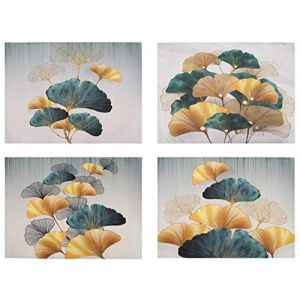 Lot de 4 Sets de Table Lin Vintage Bleu Turquoise et Or Ginkgo Biloba Motif Antidérapant Lavable Imperméables Sets de Tables pour Table de Salle à Manger Cuisine Mariage Usage Quotidien Dîners 32x45 (EULeeLance, neuf)