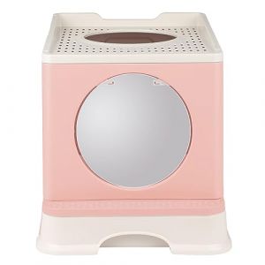 Bac à Litière pour Chat,Grande Maison de Toilette Chat Pliable avec Couvercle,Bac de Tiroir et Pelle à Litière,Portable,WC pour Chats avec Couvercle48*39 * 34cm-PP-Rose (Hechheu, neuf)