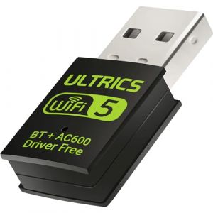 ULTRICS Bluetooth Cl&eacute; WiFi USB pour PC, 5GHz/2.4GHz Carte WiFi Dongle Bluetooth 5.0 Carte, 600 Mbps Double Bande 5GHz/2.4GHz Adaptateur USB sans Fil pour Windows 11/10/8/8,1/7/XP, Mac 10.9-10,15 (ETHER FR, neuf)