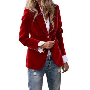 Tomwell Blazer Femme en Velours C&ocirc;tel&eacute; &agrave; Manches Longues Veste Costume &agrave; Revers Business Devant Ouvert Manteau A Rouge XXL (Joke and I, neuf)