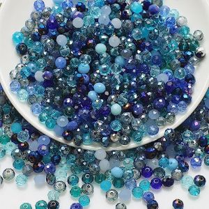 Lot de 500 perles &agrave; facettes, en verre cristal, &agrave; enfiler, pour bracelets, perles scintillantes, perles en verre avec trou, pour la fabrication de bijoux, colliers, boucles d'oreilles, bleu, 2 x 3 mm (Blausky, neuf)