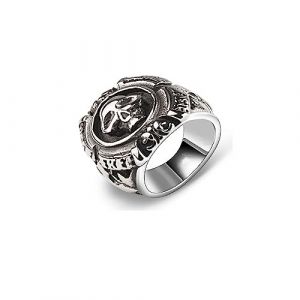 MAGIIE Bague Homme Tête de Mort Motif,Bague Gothique Homme,Bague en Acier inoxydable pour Homme Garçon,Rétro Crânes Skull Bague Homme Argent (Argent, 64) (MAGIIE, neuf)