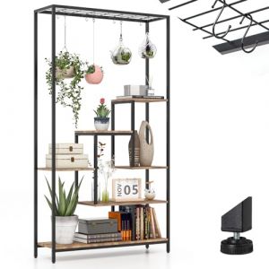 RELAX4LIFE &Eacute;tag&egrave;re &agrave; Plantes &agrave; 6 Niveaux 180 CM avec 10 Crochets Suspendus, &Eacute;tag&egrave;re &agrave; Plantes d'Angle avec Pieds Ajustables, Support d'Exposition de Plantes pour Salon Terrasse Jardin (Noir+Brun) (RELAX4LIFE, neuf)