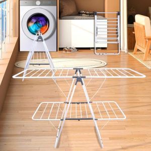 LANTUS &Eacute;tendoir Linge Int&eacute;rieur Ext&eacute;rieur, S&eacute;choir &agrave; Linge Pliable &agrave; 2 Niveaux, R&eacute;glables en Hauteur, 3 Secondes D&eacute;plier ou Plier, 147 x 60 x 98,5 cm (Blanc) (Hechheu, neuf)