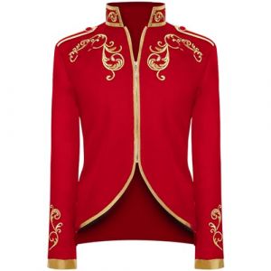 Veste m&eacute;di&eacute;vale de la Renaissance pour homme &ndash; Redingote gothique victorien pour adulte &ndash; Costume de prince steampunk brod&eacute; dor&eacute; &ndash; Costume d'Halloween et de costumade, Rouge, M (LAYPA, neuf)
