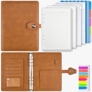 Classeur à anneaux A5 en cuir synthétique, classeur à 6 anneaux avec 200 feuilles de recharge, carnet de planification avec intercalaires, cadeaux pour homme et femme, carnet rechargeable pour bureau (OMEYA  Factory, neuf)