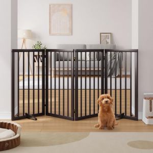 Semiocthome Barri&egrave;re de S&eacute;curit&eacute; pour Chien Mod&egrave;le d'Int&eacute;rieur &agrave; 4 Panneaux sans Per&ccedil;age d'une Hauteur de 82cm et d'une Largeur de 188cm Elle Est Livr&eacute;e avec 2 Supports M&eacute;talliques(Marron) (win nice, neuf)