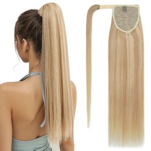 SEGOHAIR Queue de cheval en extensions capillaires en cheveux naturels, tresse 35 cm, extensions capillaires longues et lisses, cheveux naturels Remy, blond fonc&eacute; m&eacute;lang&eacute; &agrave; blond d&eacute;lav&eacute; - 80 g (SEGOHAIR DIRECT FR, neuf)