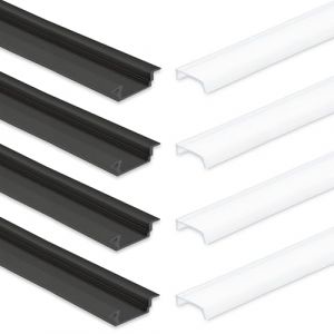 INNOVATE 4x Profil&eacute; LED en aluminium 2m pour bandes LED jusqu'&agrave; 12mm de largeur Profil&eacute; en aluminium encastrable pour &eacute;clairage indirect Profil noir Profil encastr&eacute; incl. Diffuseur satin&eacute; (Innovate - Votre sp&eacute;cialiste LED personnel, neuf)