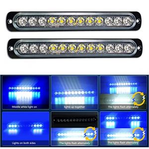 Willpower 2pcs 7.5" 12 LED Feu Stroboscopique Urgent Bleu Blanc Feux de Gabarit Lat&eacute;raux Voiture 12V 24V Barre LED Balise Clignotante de S&eacute;curit&eacute; pour Remorque Utilitaire Bateau Tracteur V&eacute;hicule (gzyizai, neuf)