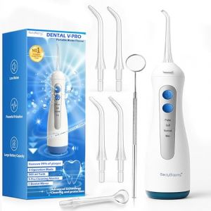 Hydropulseur dentaire DENTAL V-PRO 300 ml |Jet dentaire hydropulseur IPX-7,USB-C pour hygiene dentaire, cure dent |Hydropulseur avec 5 buses et 1 miroir dentaire | water flosser (LALFOF, neuf)