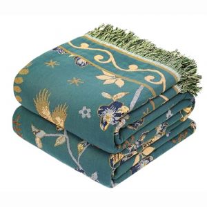 VANJOROY Grande couverture de canapé bohème 100 % coton bio doux double face pour canapé 2 ou 3 places, fauteuil, canapé et couvre-lit - 200 x 230 cm, bleu sarcelle/légèrement vert (Vandhero, neuf)