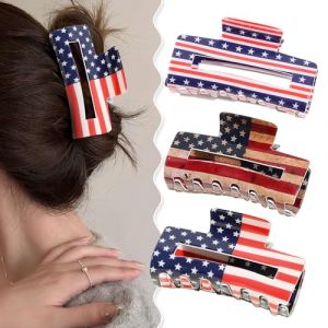 Lot de 3 pinces à cheveux motif drapeau américain patriotique des États-Unis rouge, blanc, bleu - Accessoires de cheveux pour filles - Accessoires de cheveux de fête pour femme (Fast Media Ships From USA, neuf)
