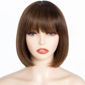 FASHION IDOL Bob perruque de cheveux humains avec frange pour les femmes noires court cheveux raides 20CM naturel noir sans colle machine court bob perruques (FASHION IDOL HAIR, neuf)