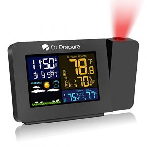 Dr.Prepare Le réveil à Projection Réveil avec Projection Station météo Horloges Stations météo Réveil Numérique avec capteur extérieur Montre la température pour Chambre Bureau Salon OUT2 (EU 3C, neuf)