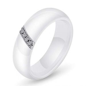 PAURO Oblique Barre Zircon Engagement Mariage Bande Bague Femme Céramique Blanc Taille 62 (BuyPAURO, neuf)