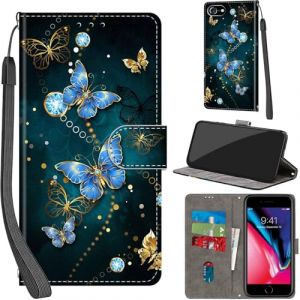 PHINIENLAND Coque pour iPhone 7/8 / SE 2020/2022 Cover [Housse en Cuir PU Premium] [Etui &agrave; Rabat] [Pochette de Portefeuille], &Eacute;tui de Protection pour iPhone SE,Papillon (TYLP BUSINESS, neuf)