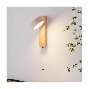Lampe murale en bois japonaise rotative &ndash; 180&deg; en pierre naturelle jaune vintage de travertin, avec interrupteur &agrave; cordon pour la chambre/balcon/table de nuit (couleur bois+cordon de trois couleurs) (huoxuanyz, neuf)