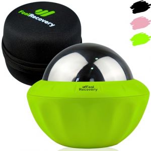 Boule de Massage Musculaire Froid et Chaud avec Balle Métallique et Gel 8cm Ø - Rouleau de Massage RollOn Manuel Detente, Relaxation, Reflexologie, Bien-être, Cellulite, Dos et Pieds (Vert) (Feel Recovery, neuf)