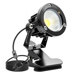 GBKDQQ Spot LED à pince avec prise et interrupteur, IP65, étanche, pour l'intérieur et l'extérieur, spot LED de 10 W avec câble de 1,5 m pour extérieur, cour, pelouse, blanc chaud (ELENASI, neuf)