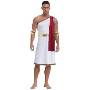 Runhomal Deguisement Dieux Grec Homme Adulte Empereur Romain César Grec Costume de Dieu Grec Grèce Romain Halloween Carnaval Fête B Bourgogne XL (Runhomal EU, neuf)