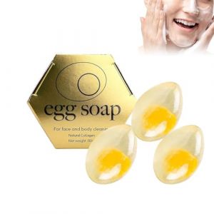 Savon au blanc d'&oelig;uf, savon pour le visage au blanc d'&oelig;uf, savon botanique parfum&eacute; en forme d'&oelig;uf pour nettoyer le visage et le corps (3) (YANGYANGDEYIST, neuf)