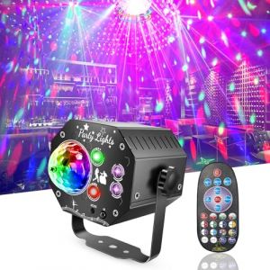Lampe de Sc&egrave;ne avec T&eacute;l&eacute;commande, Rotative 360&deg; Boule Disco avec Stroboscope, 64 Modes RGB UV, Lumi&egrave;re Disco Contr&ocirc;l&eacute;e par Musique, Lumiere Soir&eacute;e avec 2m C&acirc;ble USB pour Halloween, No&euml;l, Club (LANYINSTORE, neuf)