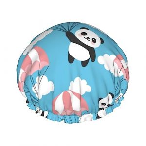 Bonnet de douche et bonnet de bain motif panda volant dans le ciel pour femme, bonnets de douche imperm&eacute;ables surdimensionn&eacute;s r&eacute;versibles grands con&ccedil;us pour toutes les longueurs de cheveux, bonnet d (DoubleShopShow, neuf)