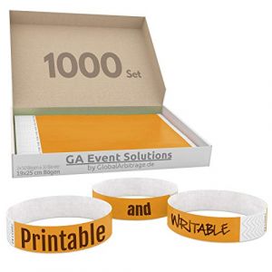 Bracelets d’admission GA Event Solutions en Tyvek, 1000 pièces, orange (GlobalArbitrage, neuf)