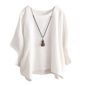 ORANDESIGNE Chemisier Coton et Lin Col Rond Manches Chauve-Souris Tops Unie L&acirc;che Respirant T-Shirts Demi-Manches Casual Tunique Blouse Pas d'accessoires (ORANNER EU, neuf)